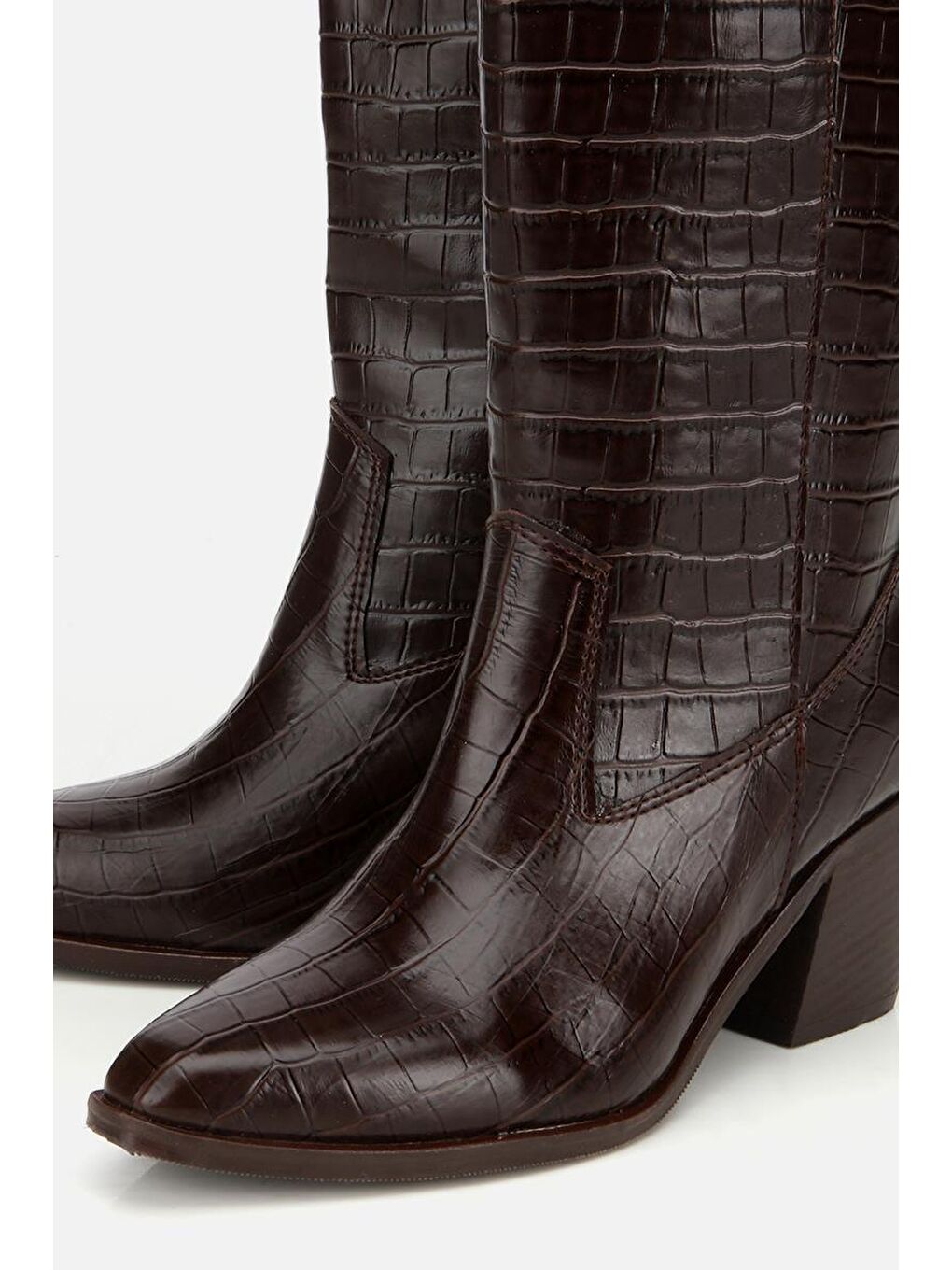Kadın Kahverengi Kroko Desenli Kovboy Topuklu Çizme-2