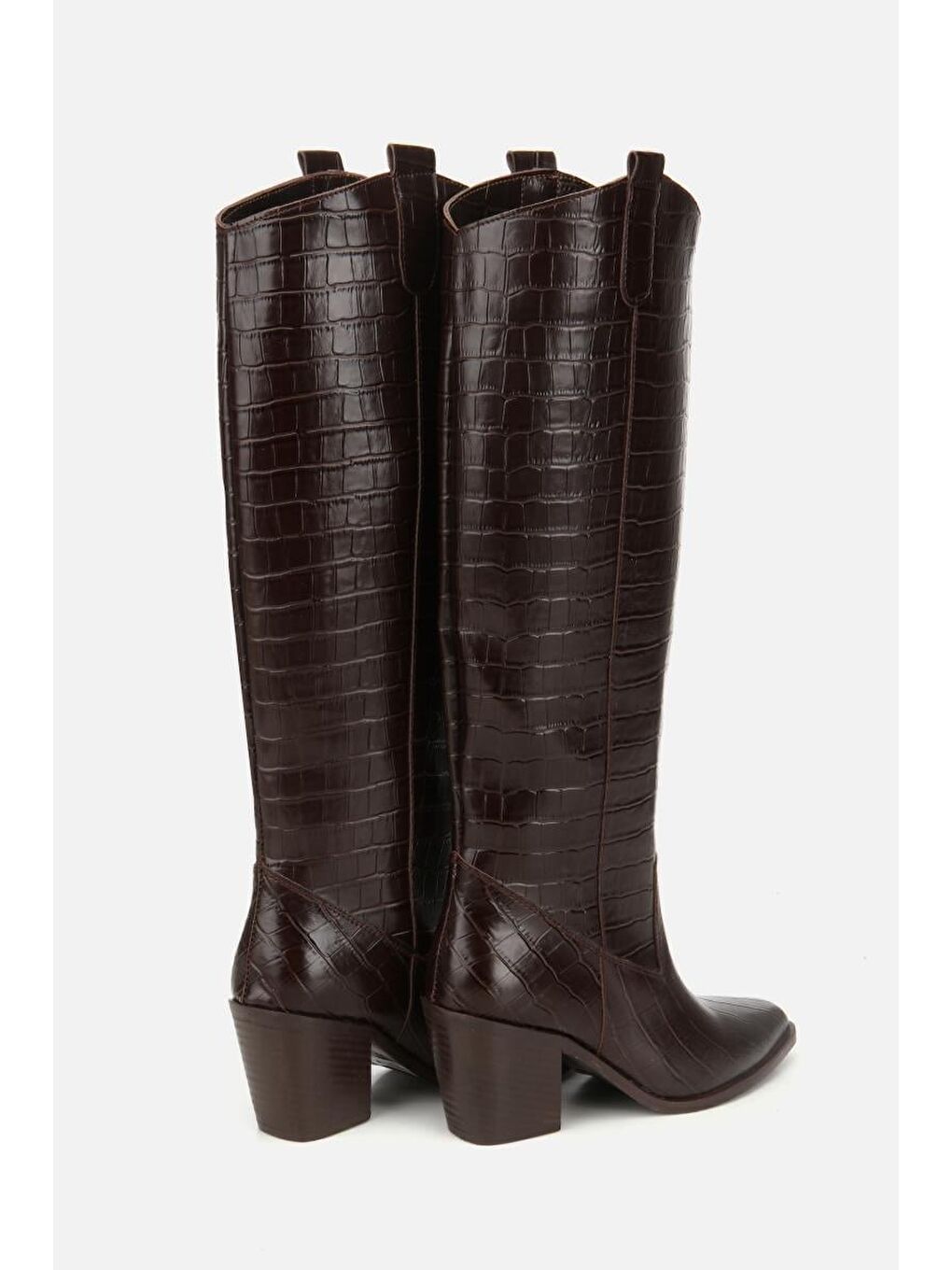 Kadın Kahverengi Kroko Desenli Kovboy Topuklu Çizme-3