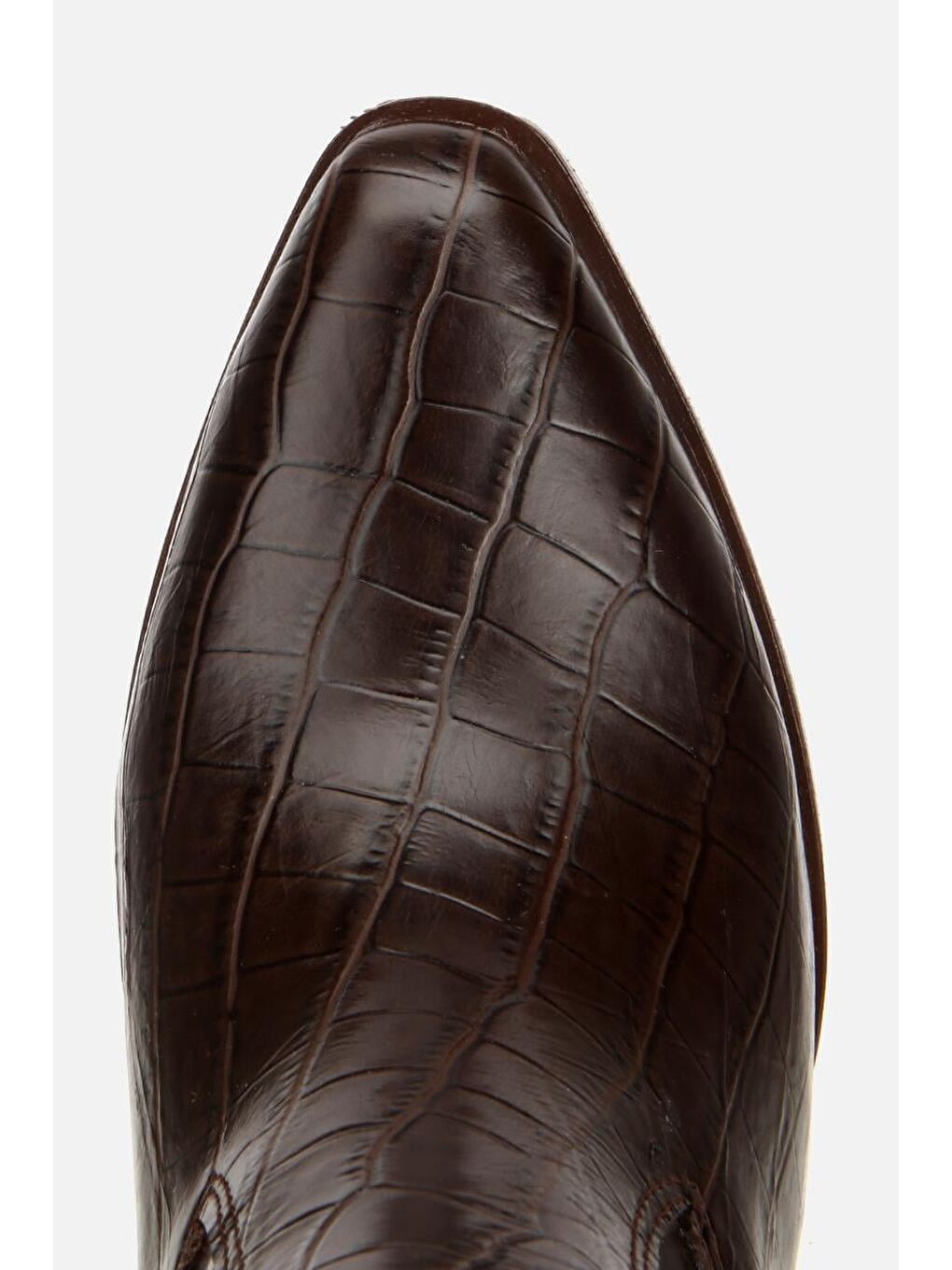 Kadın Kahverengi Kroko Desenli Kovboy Topuklu Çizme-4