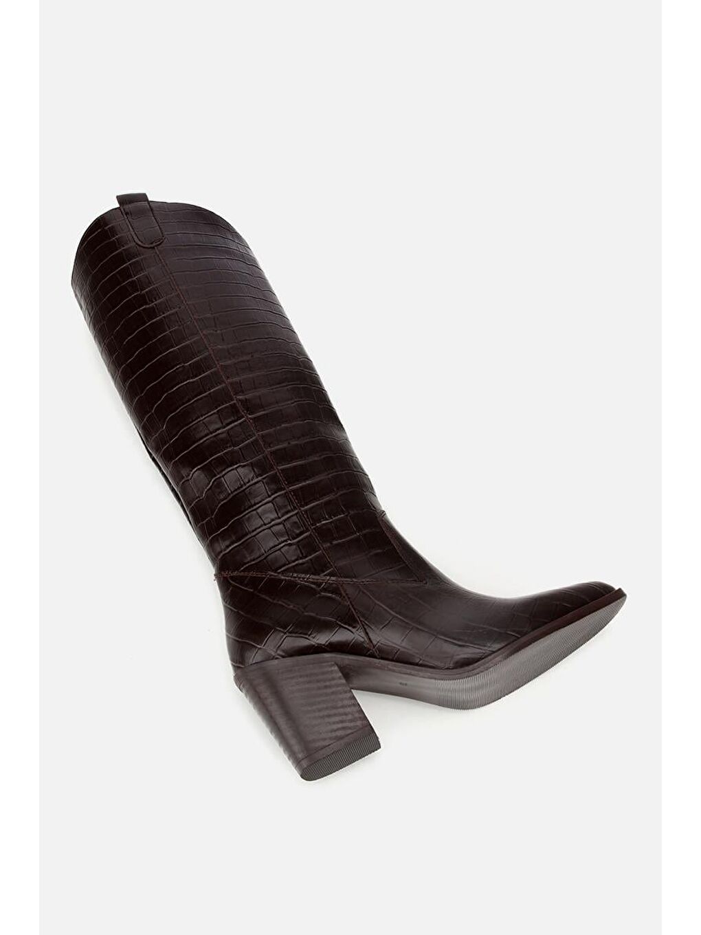 Kadın Kahverengi Kroko Desenli Kovboy Topuklu Çizme-5
