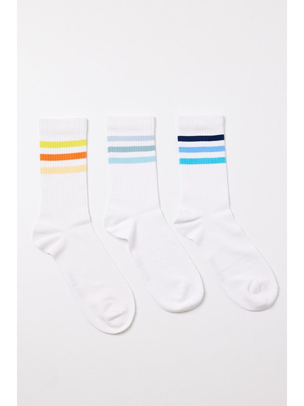 Karışık Çocuk 3 Lü Paket  Renkli Çizgili Soket Çorap Çok Renkli