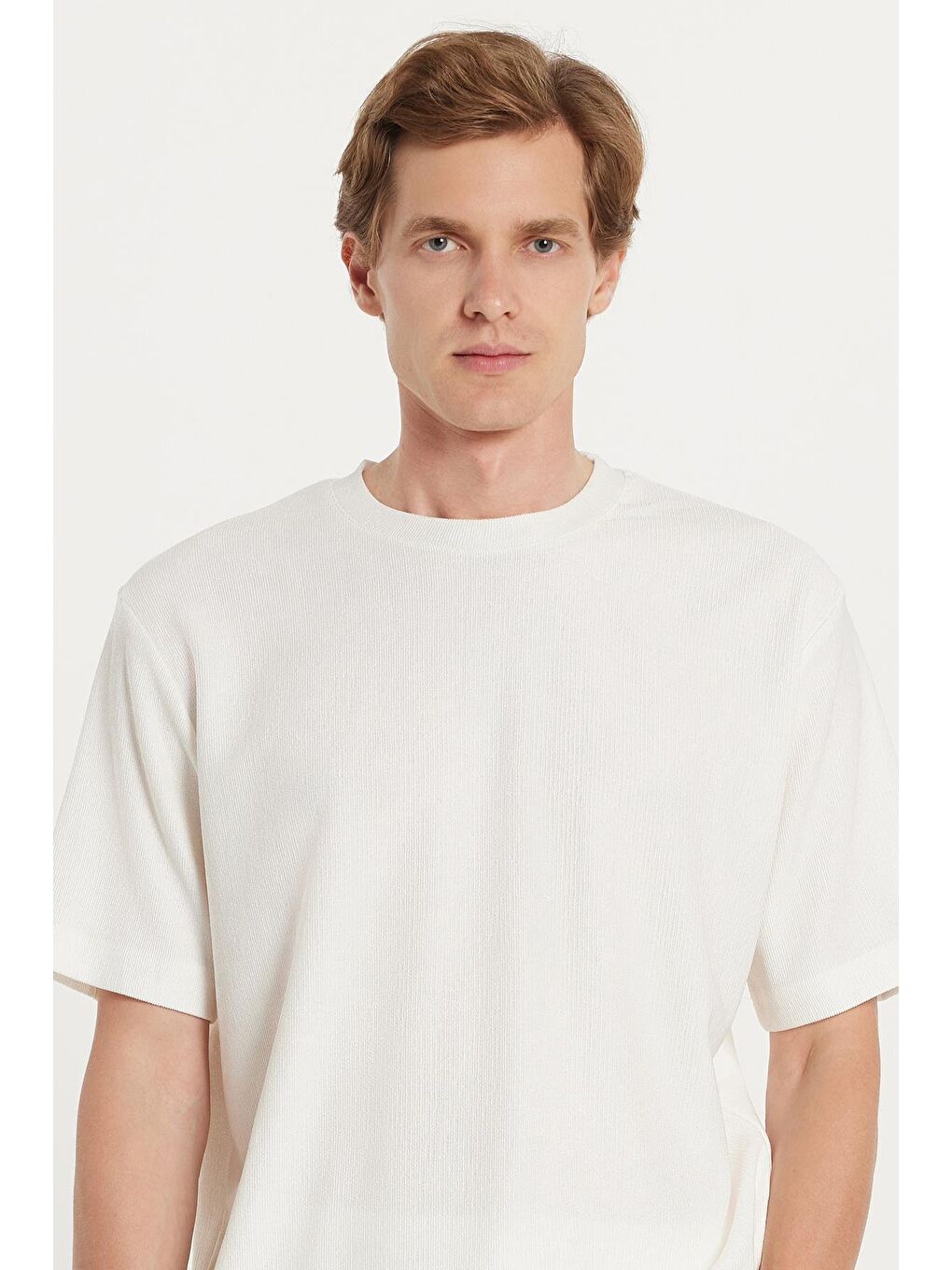 Erkek Oversize Geniş Kesim Beli Lastikli Bağcıklı Bisiklet Yaka Ekru Eşofman Takımı-1