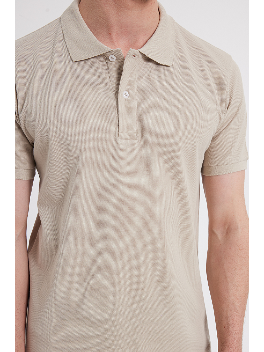 Erkek Slim Fit Dar Kesim %100 Pamuk Kısa Kollu Polo Yaka Bej Tişört-3