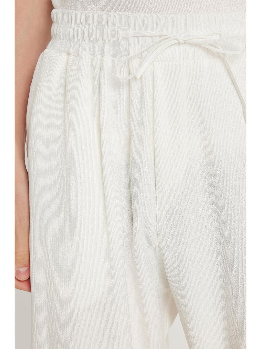 Erkek Oversize Geniş Kesim Beli Lastikli Bağcıklı Bisiklet Yaka Ekru Eşofman Takımı-2