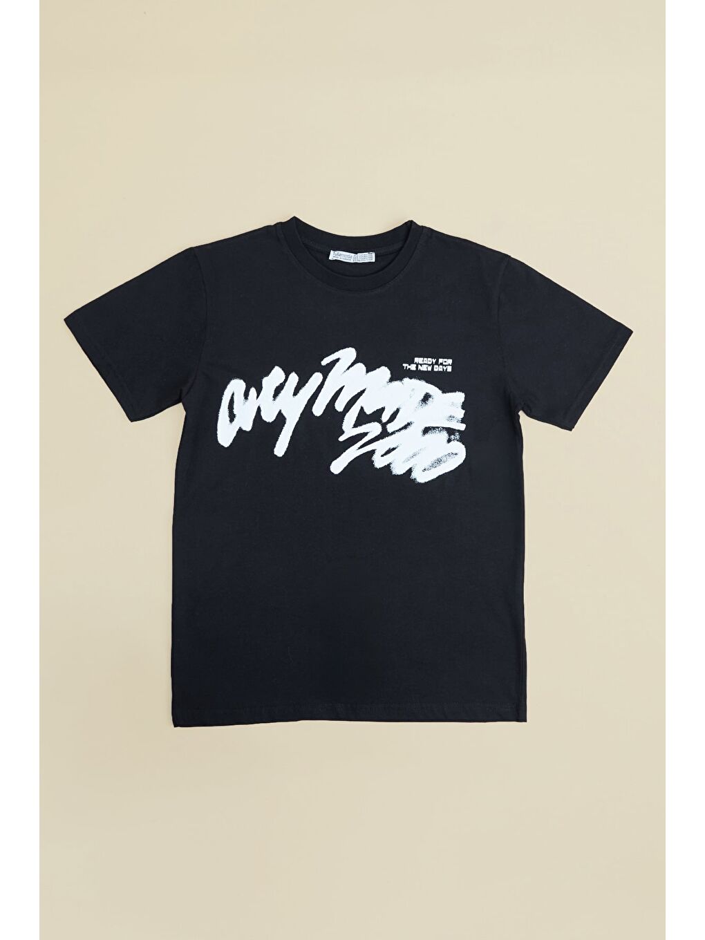 Siyah Yazı Baskılı Bisiklet Yaka Erkek Çocuk Tişört