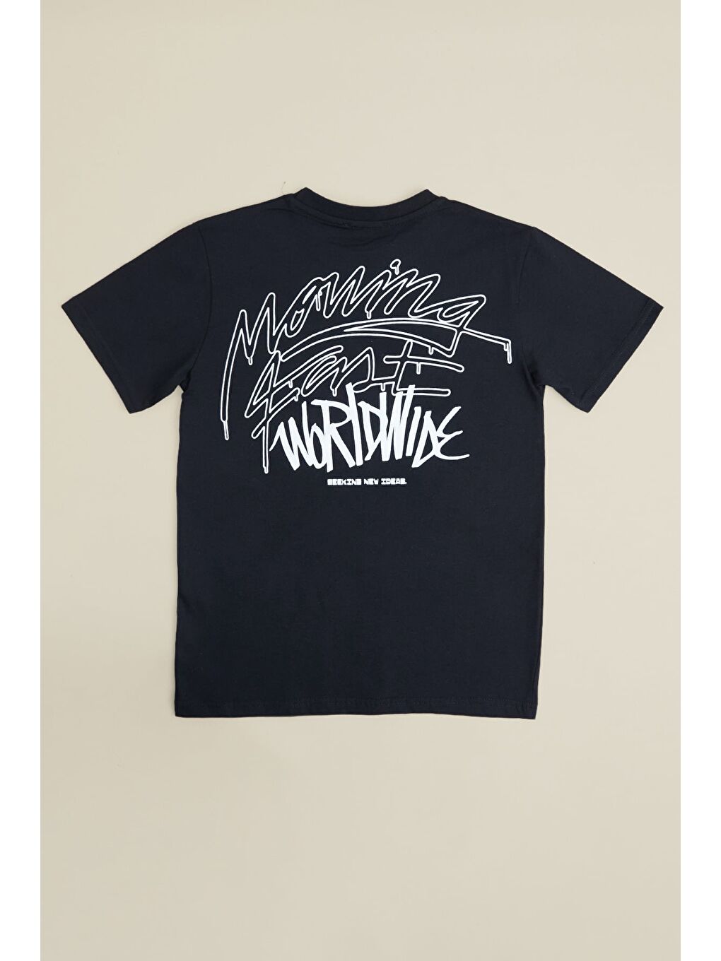 Siyah Yazı Baskılı Bisiklet Yaka Erkek Çocuk Tişört-1