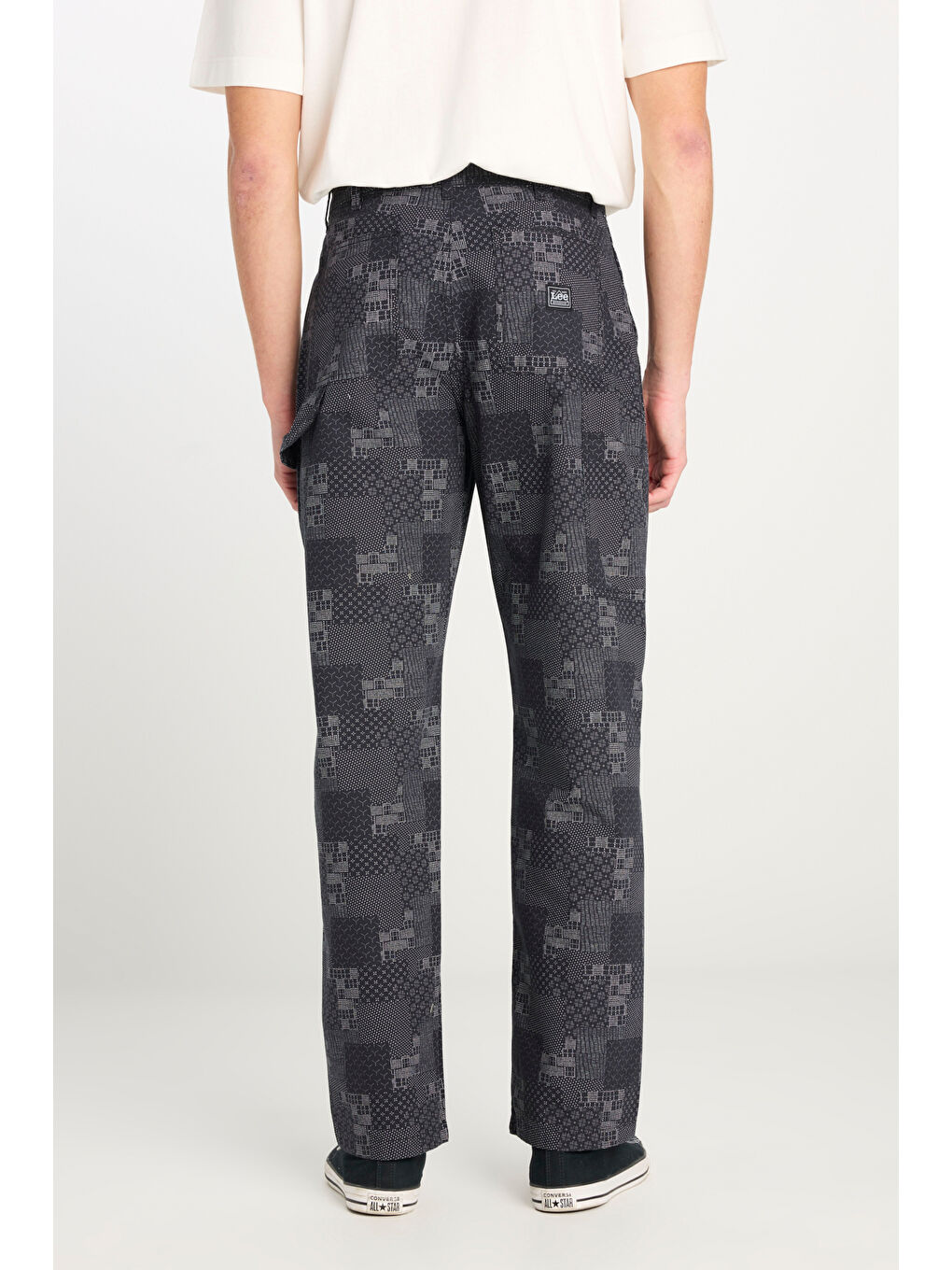%100 Pamuk Carpenter Fit Geniş Kesim Desenli Siyah Pantolon-3