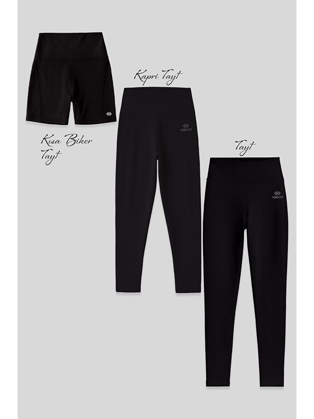 Slim Fit Yüksek Bel 3lü Paket Siyah Kadın Tayt