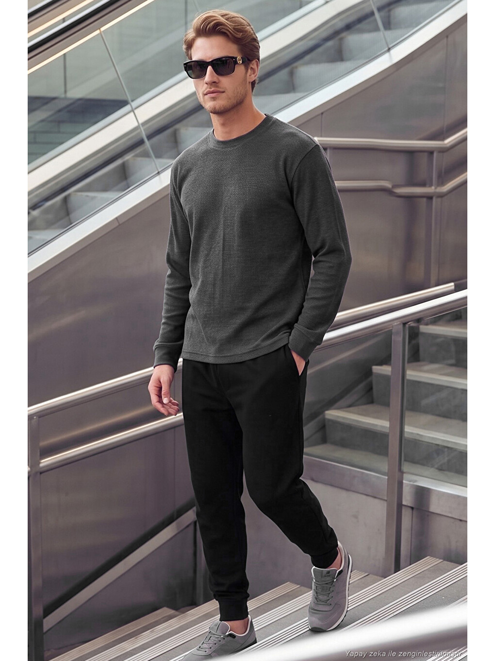 Antrasit Pamuk Karışımlı Relaxed Fit Bisiklet Yaka Sweat 5905837