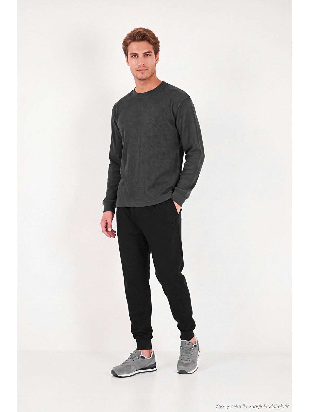 Antrasit Pamuk Karışımlı Relaxed Fit Bisiklet Yaka Sweat 5905837-1