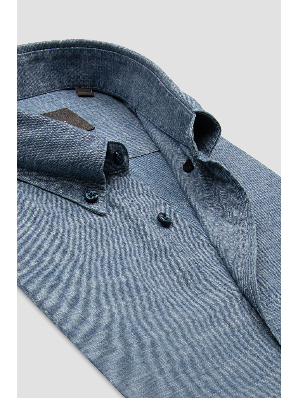 Natte Denim Pamuklu Comfort Fit Açık Mavi Düğmeli Yaka Erkek Düz Gömlek-4