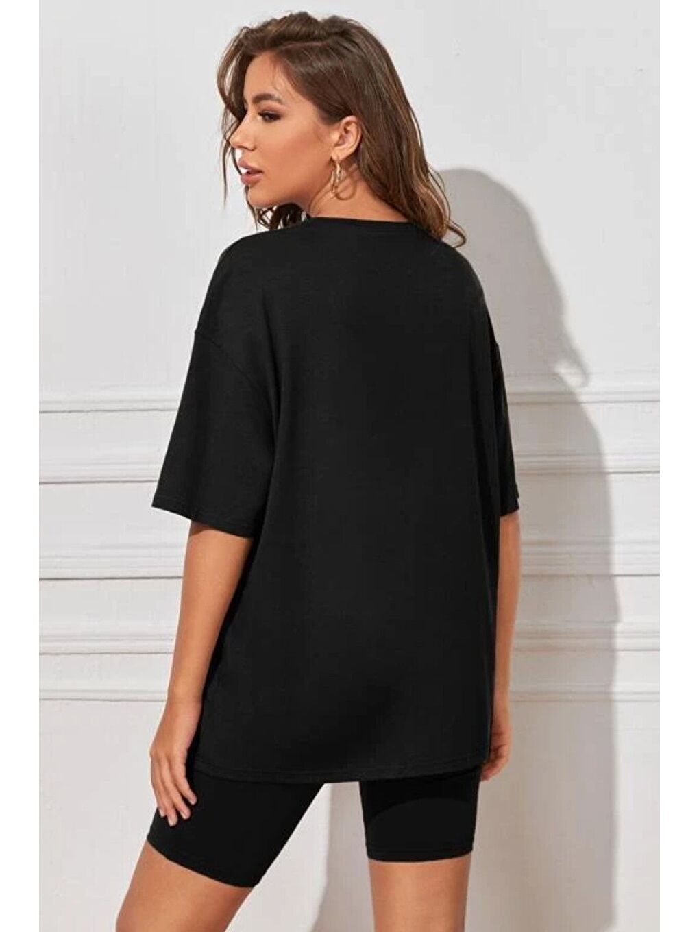 Kadın Oversize Siyah Baskılı Tshirt Takım-1
