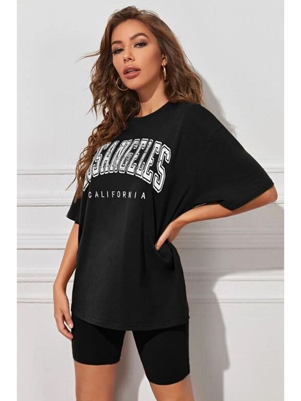 Kadın Oversize Siyah Baskılı Tshirt Takım-2