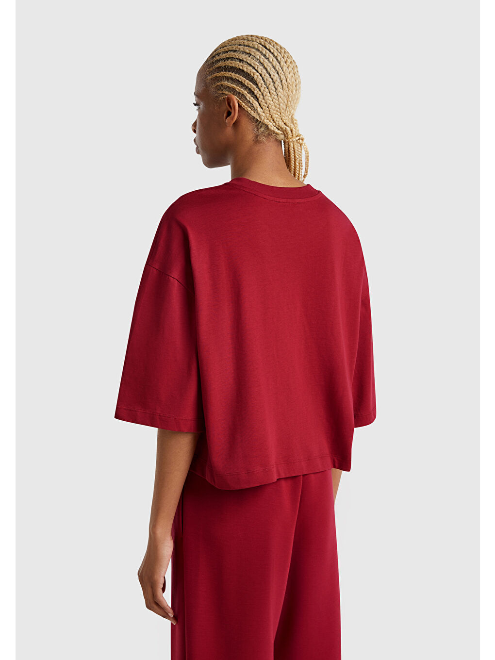 United Colors Of Benetton Kadın Bordo 100 Pamuk Çiçek Desenli Boxy Fit T Shirt - 2