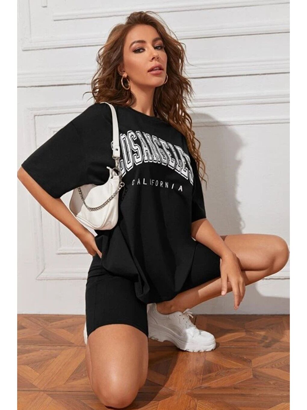 Kadın Oversize Siyah Baskılı Tshirt Takım-3