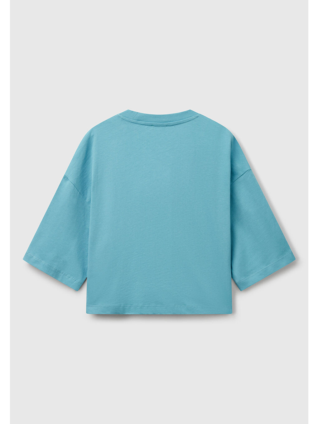 Kadın Mavi 100 Pamuk Çiçek Desenli Boxy Fit T Shirt-3