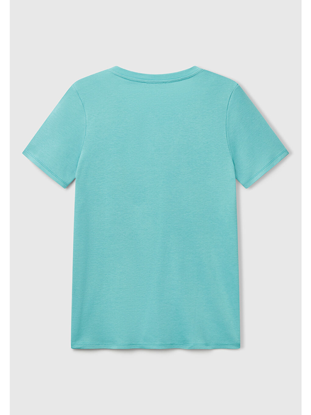 Kadın Buz Mavisi %100 Pamuk V Yaka Basic Tişört-3