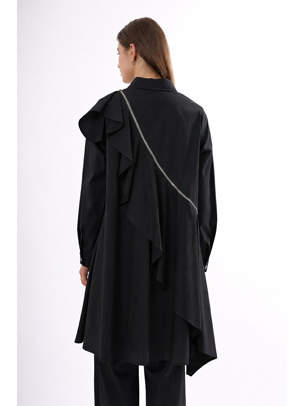 Arkası Fermuar Detaylı Paper Touch Tunik 116 Siyah-1