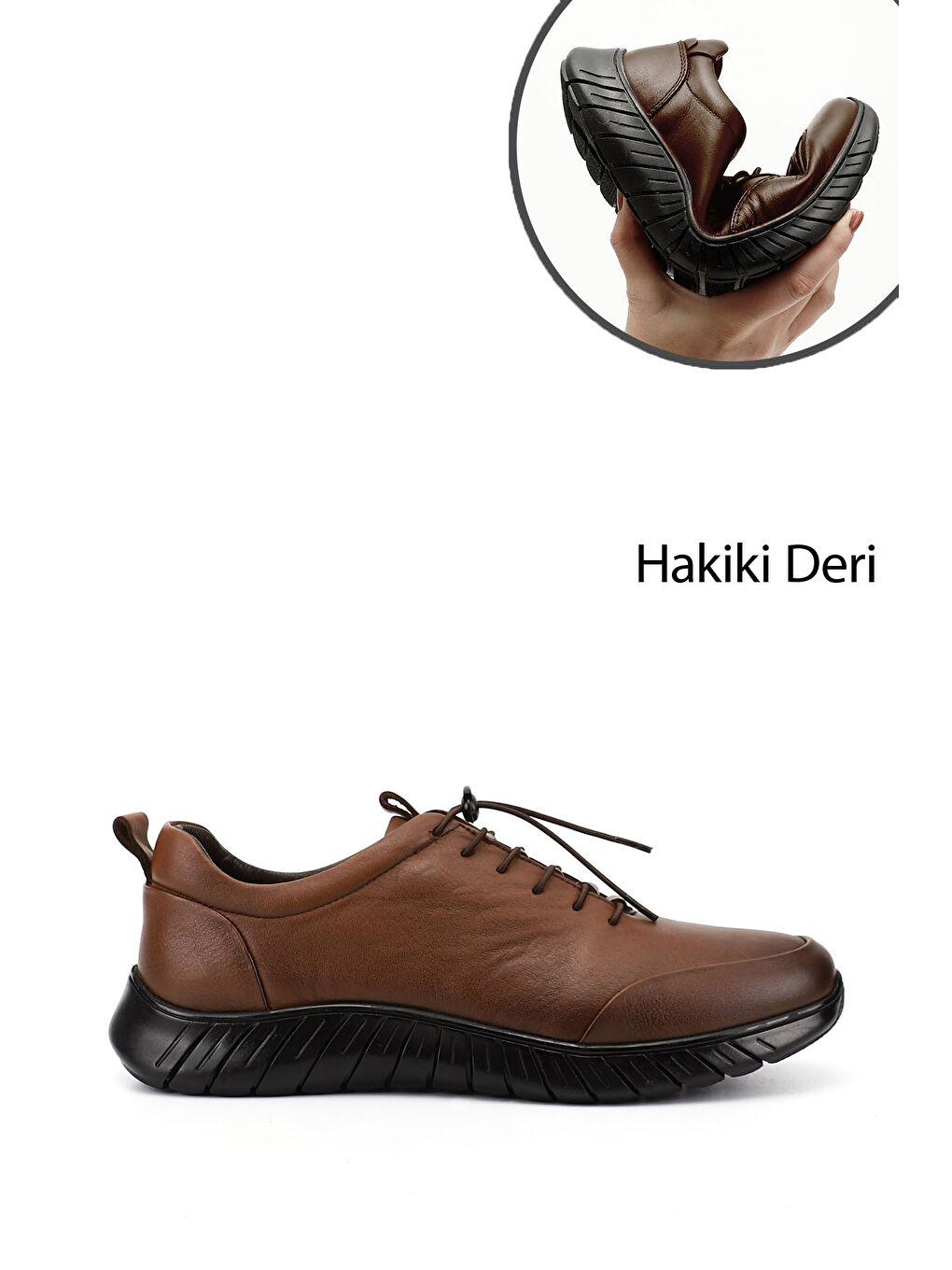 Kahverengi Erkek KAHVERENGİ-TABA Bağcıklı Kauçuk Taban Hakiki Deri Sneaker