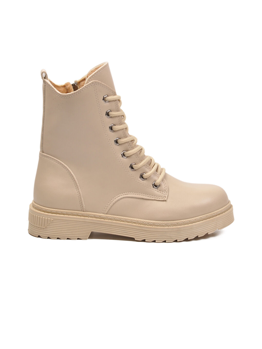 Bej Cilt Kürklü Bağcıklı Fermuarlı Kaymaz Kadın Bot 525383 Z-1