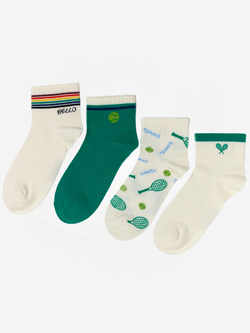 Yeşil Çocuk Tenis Desenli 4'Lü Paket Soket Çorap