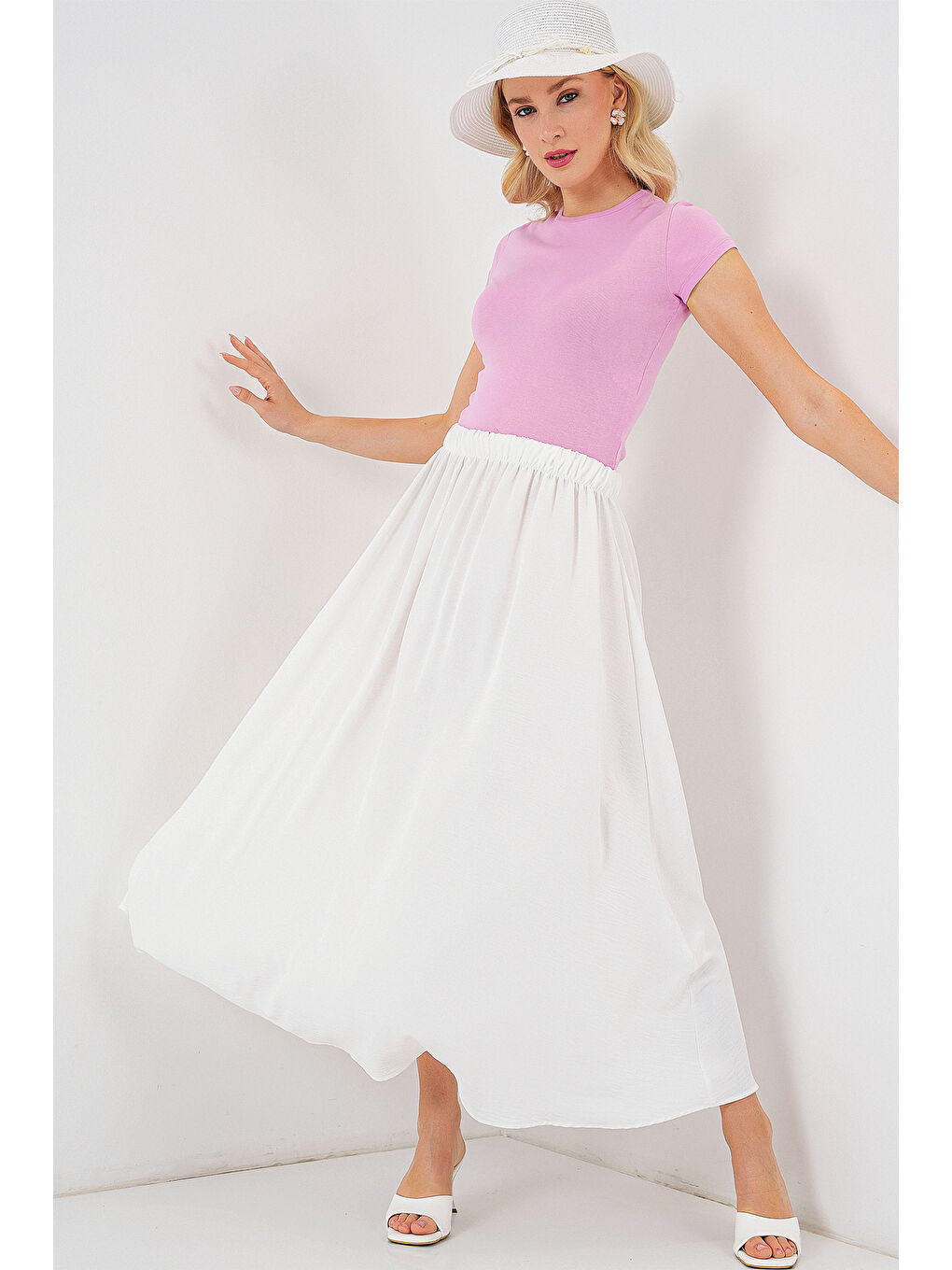 Kadın Uzun Ayrobin Etek 8050 - Beyaz