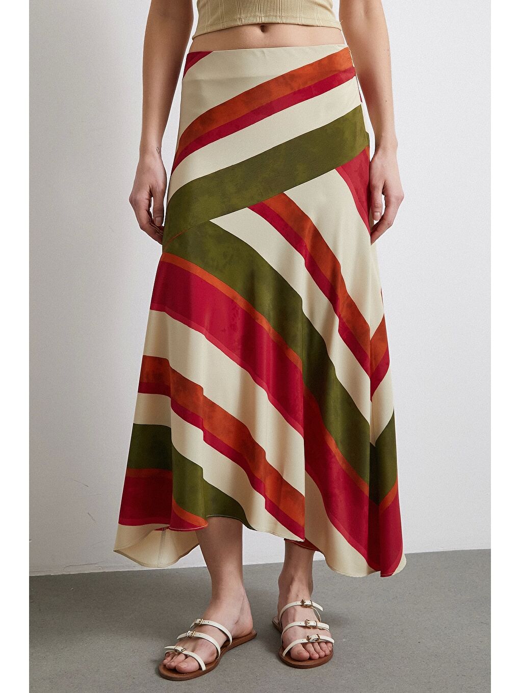 Chery Çizgili Verev Etek Bej-3