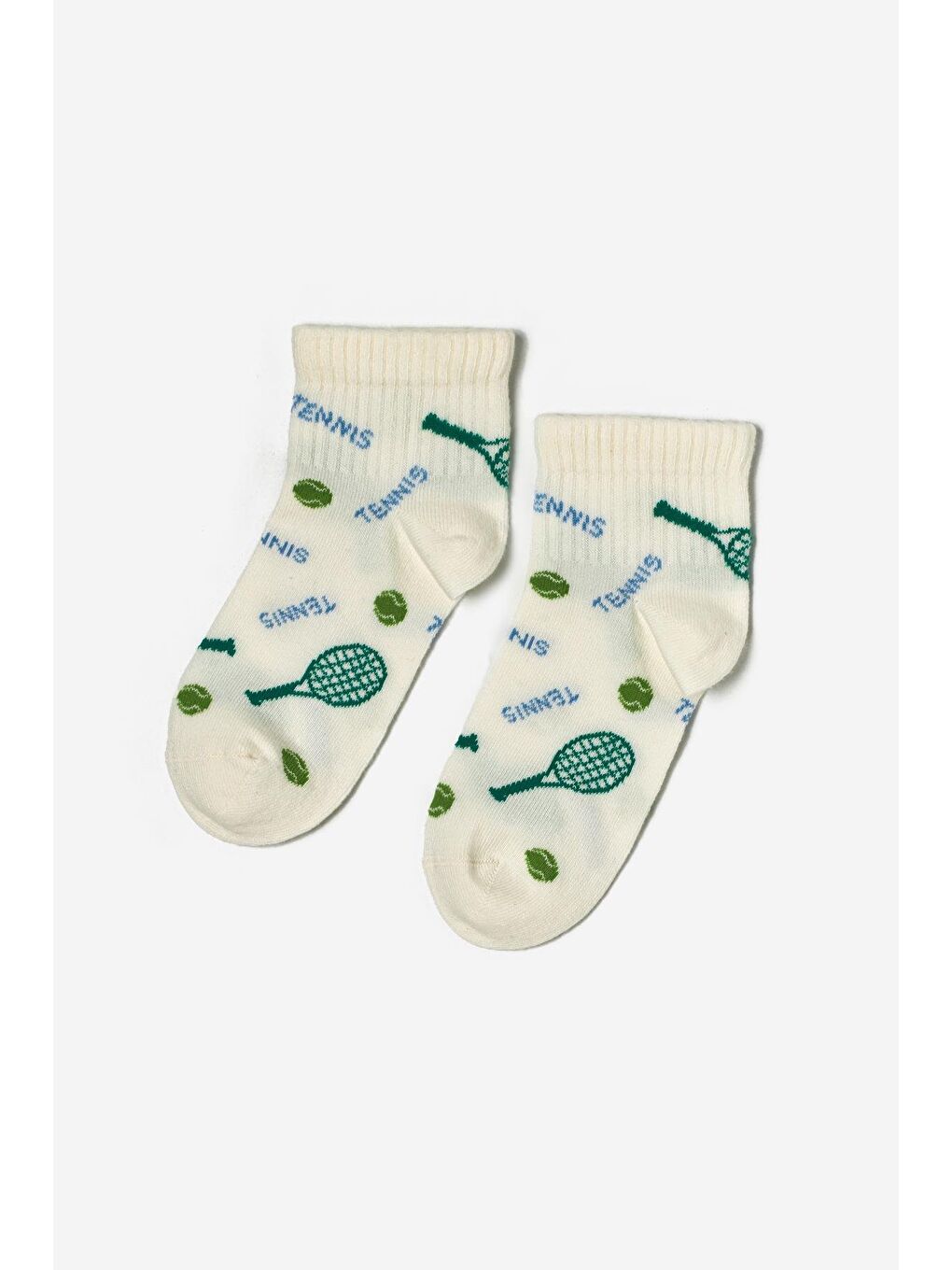 Yeşil Çocuk Tenis Desenli 4'Lü Paket Soket Çorap-3