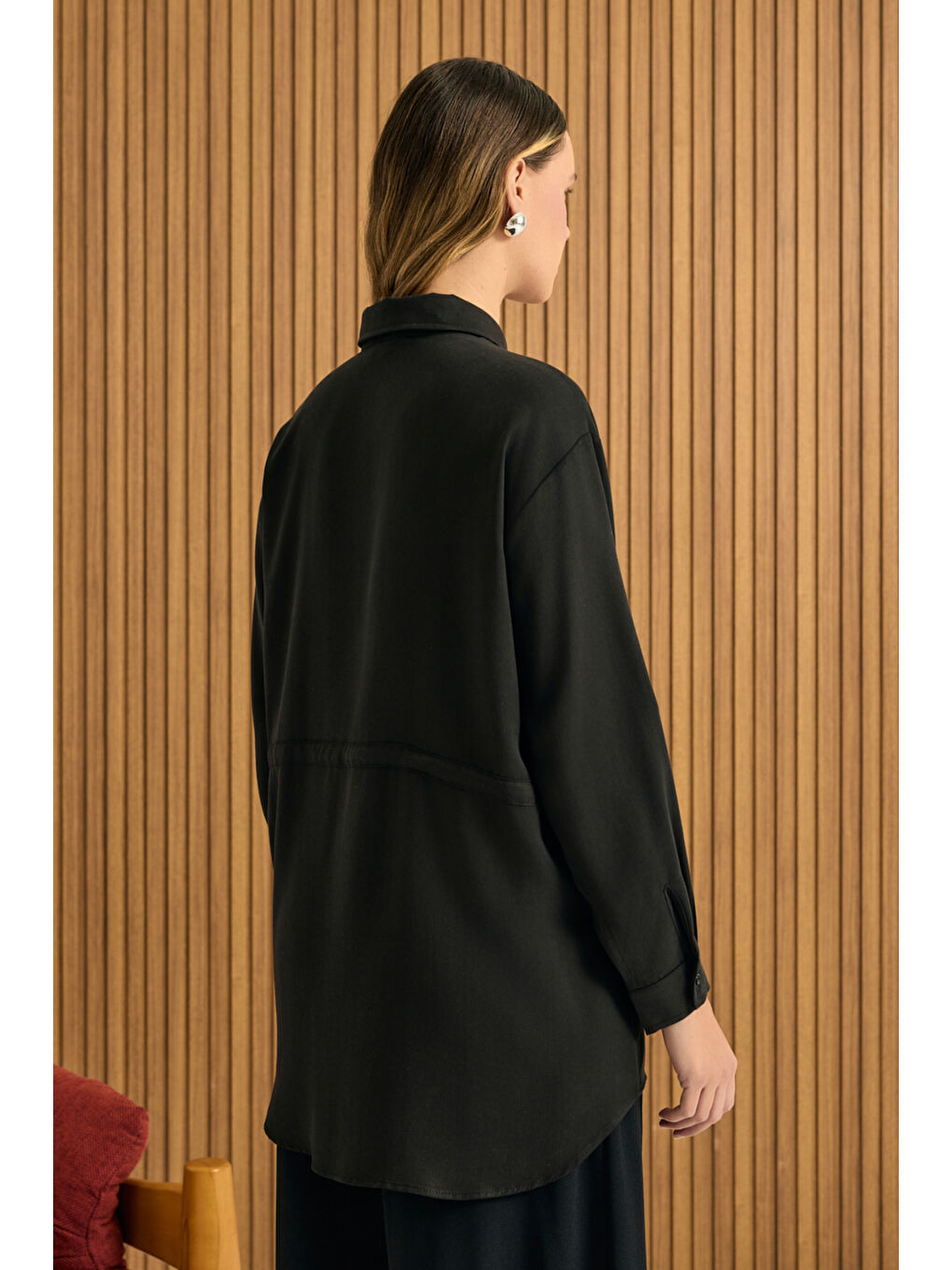 Siyah Beli Bağcıklı Lyocell Tunik-5