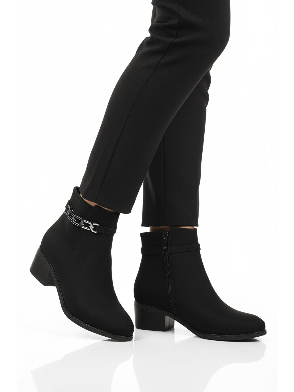 Bordo Siyah Zümrüt Fermuarlı Polarlı Kadın Topuklu Bot 325131 Z