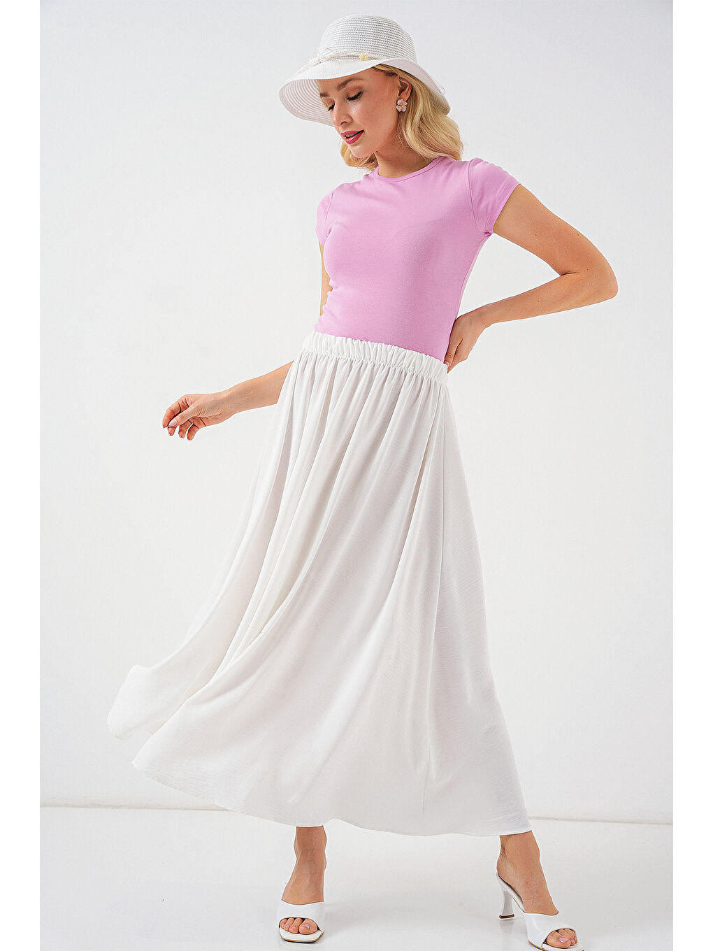 Kadın Uzun Ayrobin Etek 8050 - Beyaz-4