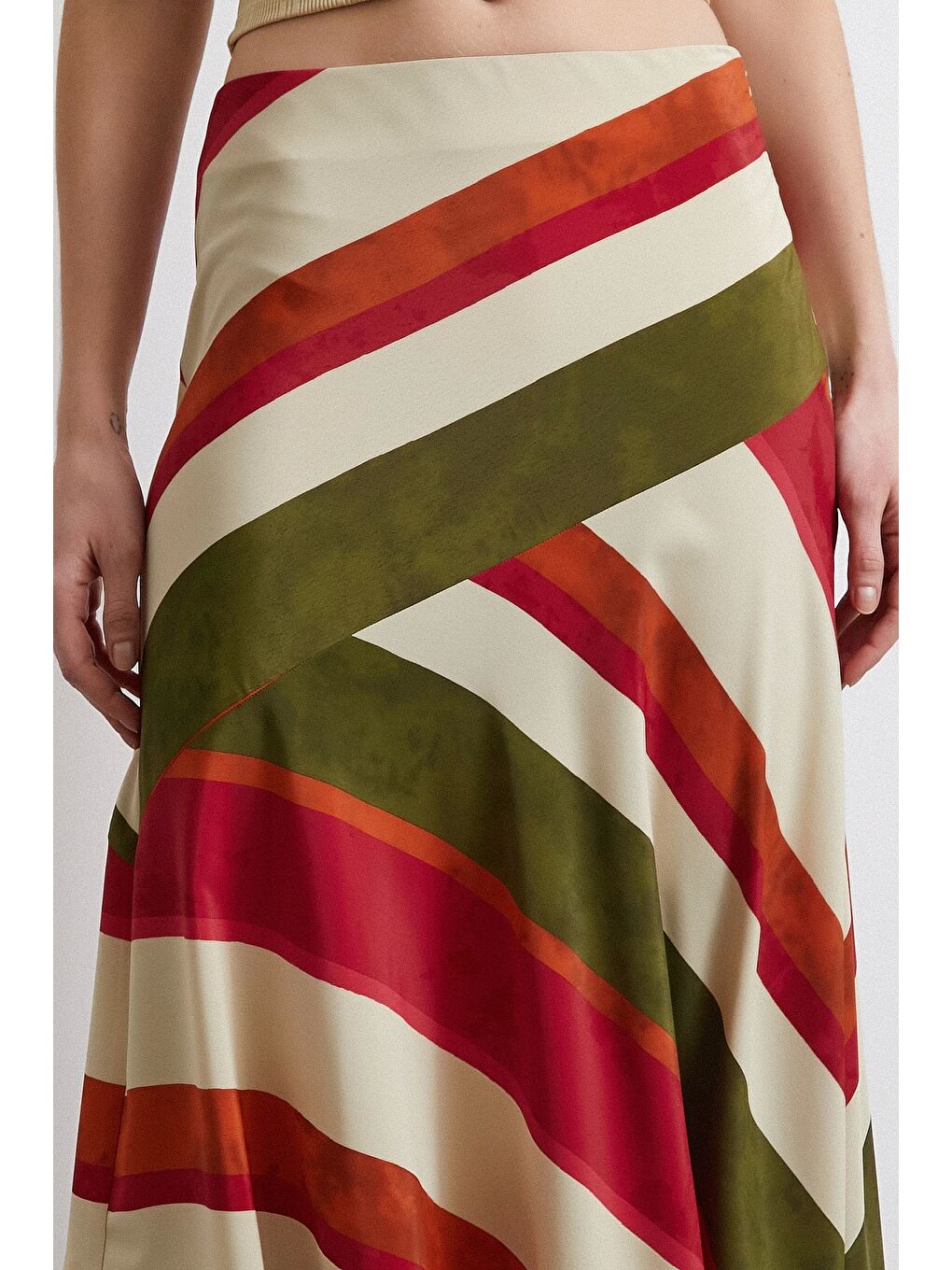 Chery Çizgili Verev Etek Bej-4