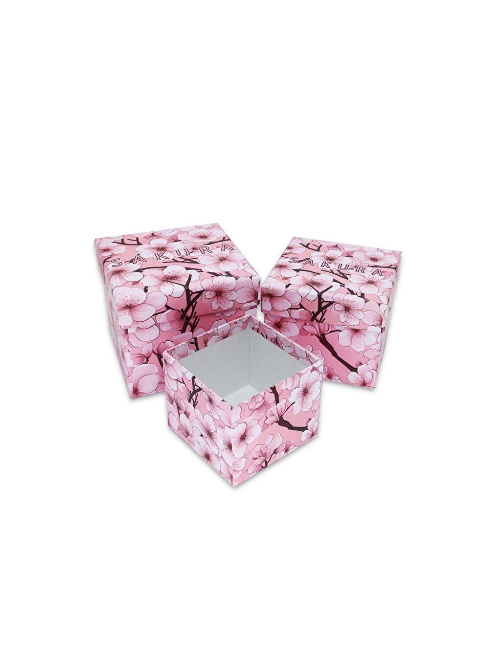 Pembe Sakura Desenli 3 lü Hediye  Kutusu Seti   Mini Kutu Seti-1