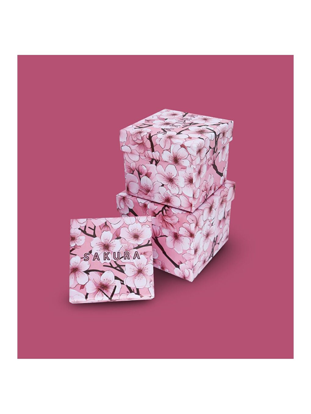 Pembe Sakura Desenli 3 lü Hediye  Kutusu Seti   Mini Kutu Seti-2