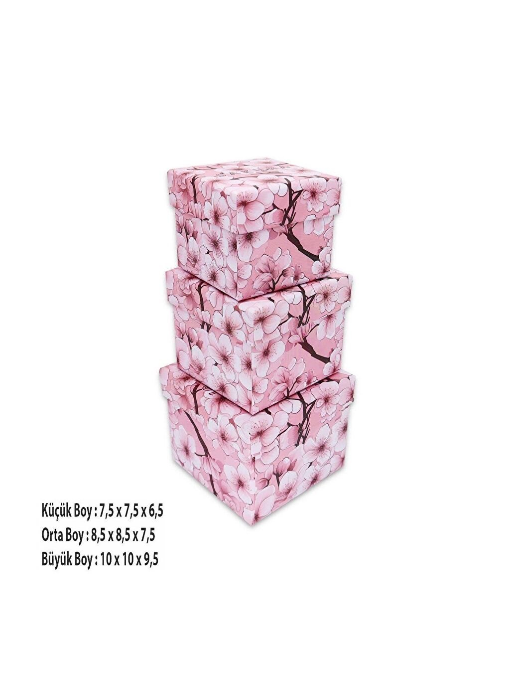 Pembe Sakura Desenli 3 lü Hediye  Kutusu Seti   Mini Kutu Seti-3