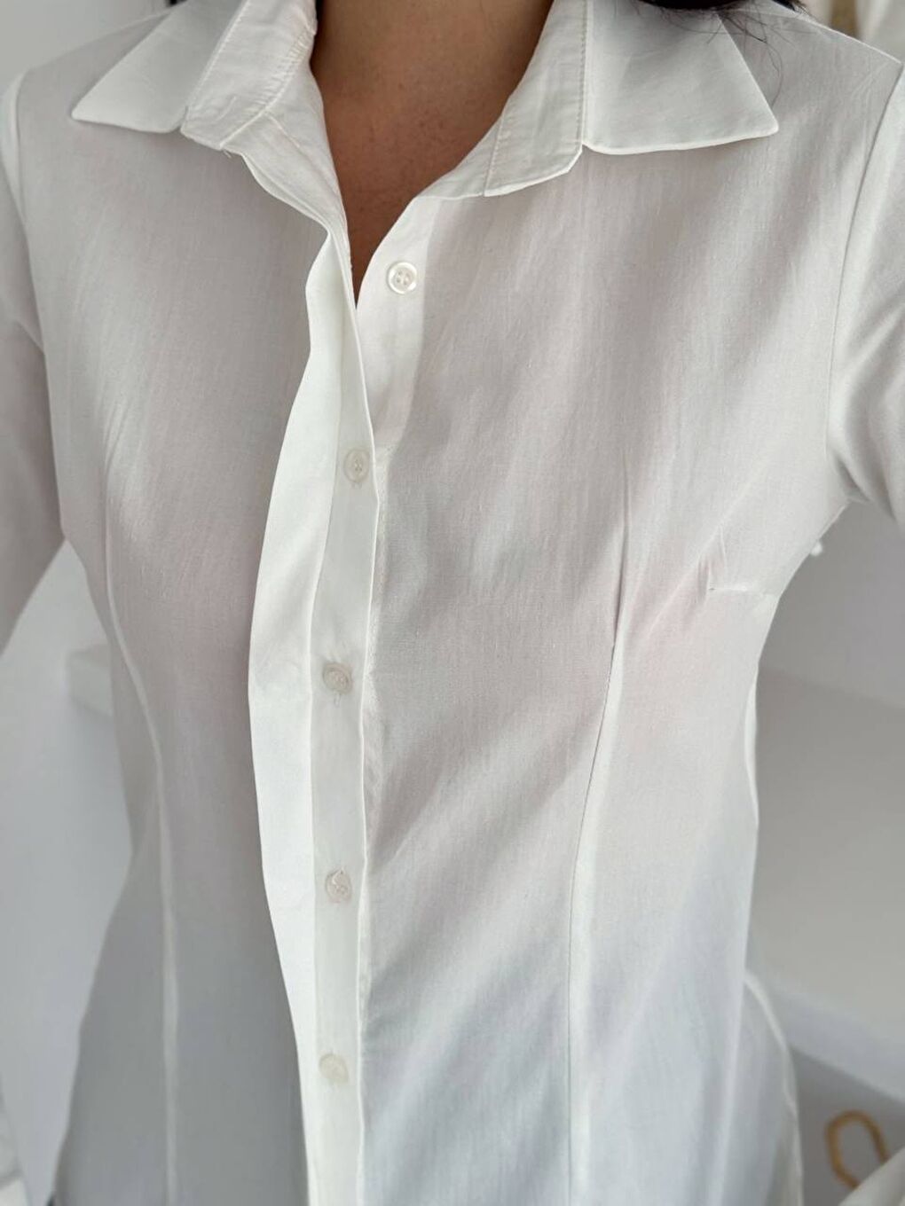Slim Fit Düğmeli Beyaz Gömlek-2