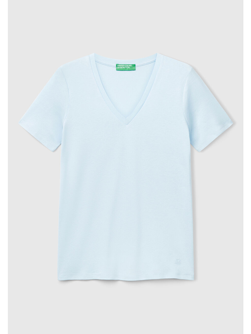 Kadın Açık Mavi %100 Pamuk V Yaka Basic Tişört