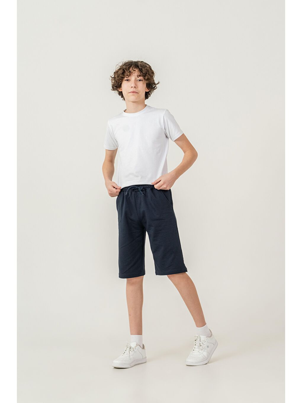 Lacivert Düz Basic 2 İp Erkek Çocuk Şort-2