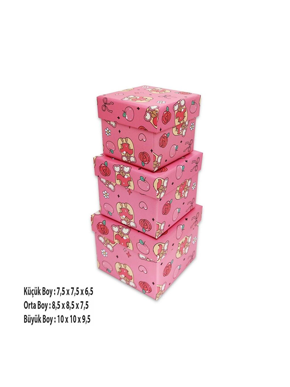 Pembe Fiyonk Desenli 3 lü Hediye Kutusu Seti Mini Kutu Seti-3