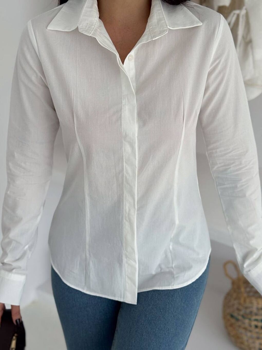 Slim Fit Düğmeli Beyaz Gömlek-3