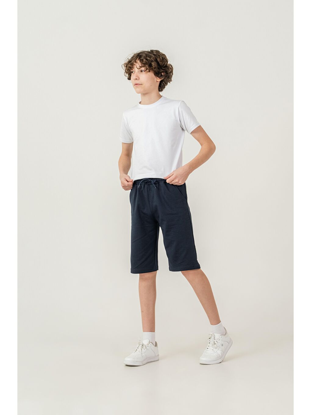 Lacivert Düz Basic 2 İp Erkek Çocuk Şort-3