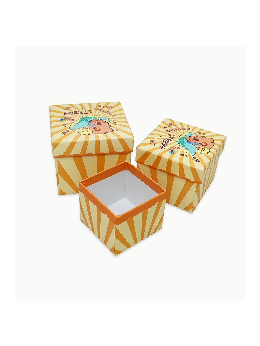 Sarı Şanslı Desenli 3 lü Hediye Kutusu Seti Mini Kutu Seti-1