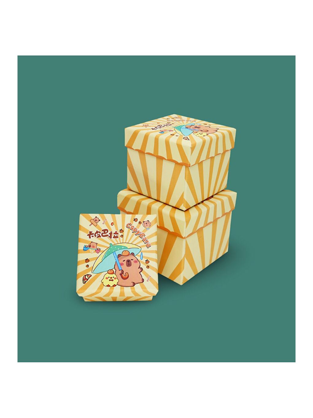 Sarı Şanslı Desenli 3 lü Hediye Kutusu Seti Mini Kutu Seti-2