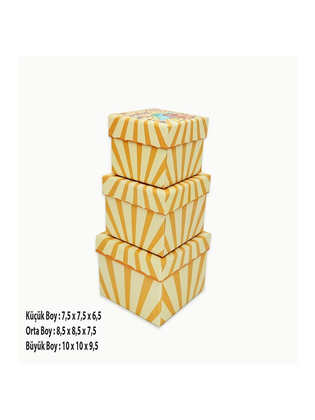 Sarı Şanslı Desenli 3 lü Hediye Kutusu Seti Mini Kutu Seti-3