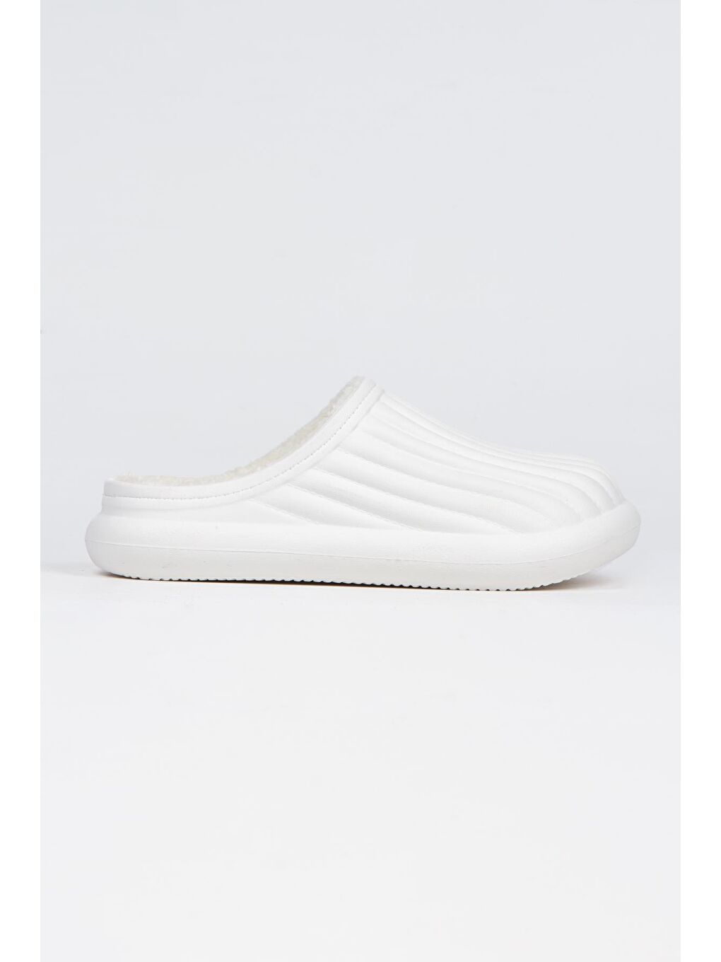 Beyaz FLORA Kapalı İçi Yünlü Unisex Ev Terliği Kışlık Terlik Su Geçirmez-3