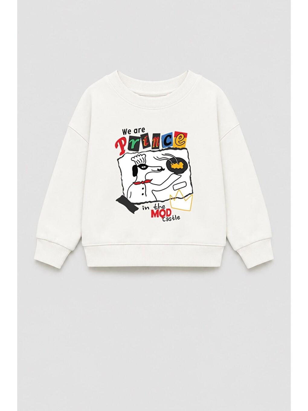 Ekru Erkek Çocuk 3 İplik Kumaş Baskılı Pamuklu Sweatshirt