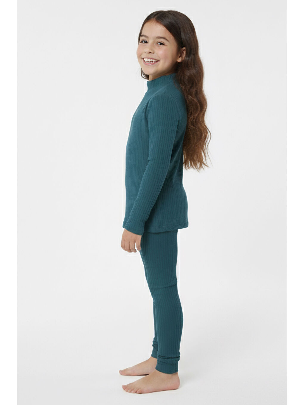 Kız Çocuk Petrol Fitilli Ribana Takım - 28104-PETROL-1