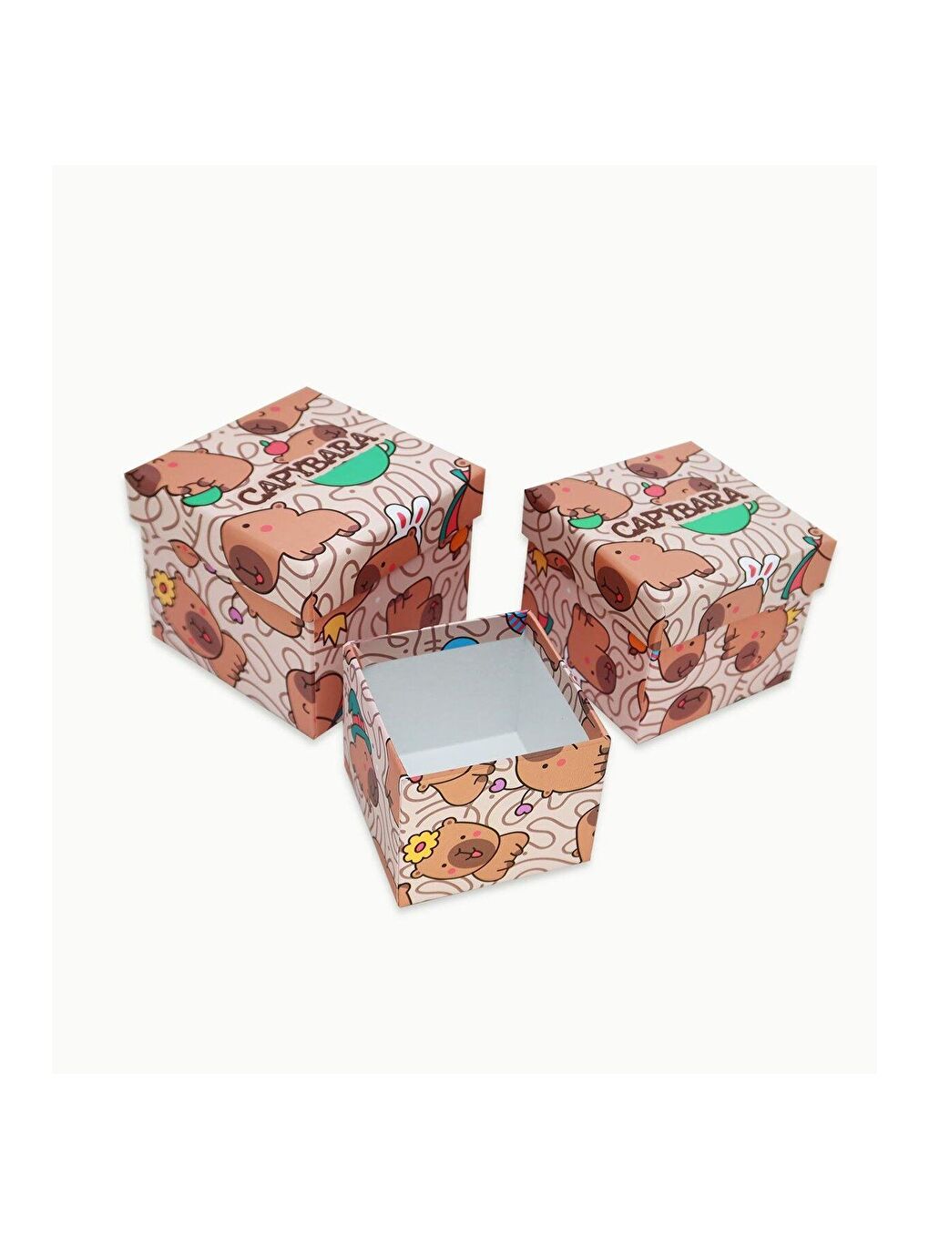 Kahverengi Desenli 3 lü Hediye Kutusu Seti Mini Kutu Seti-1