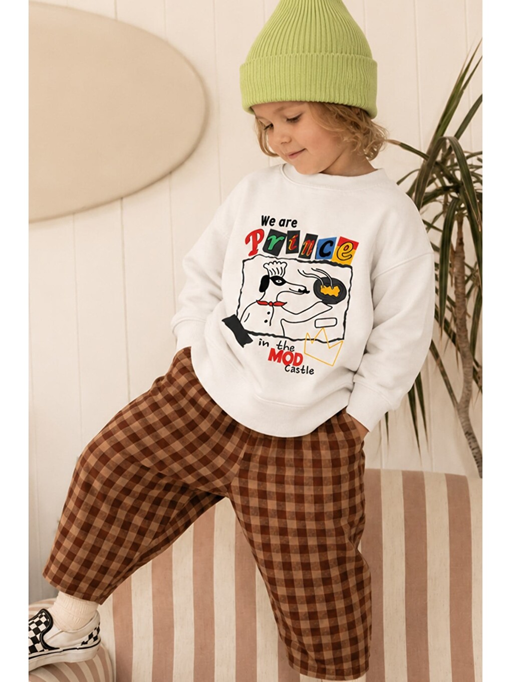 Ekru Erkek Çocuk 3 İplik Kumaş Baskılı Pamuklu Sweatshirt-1