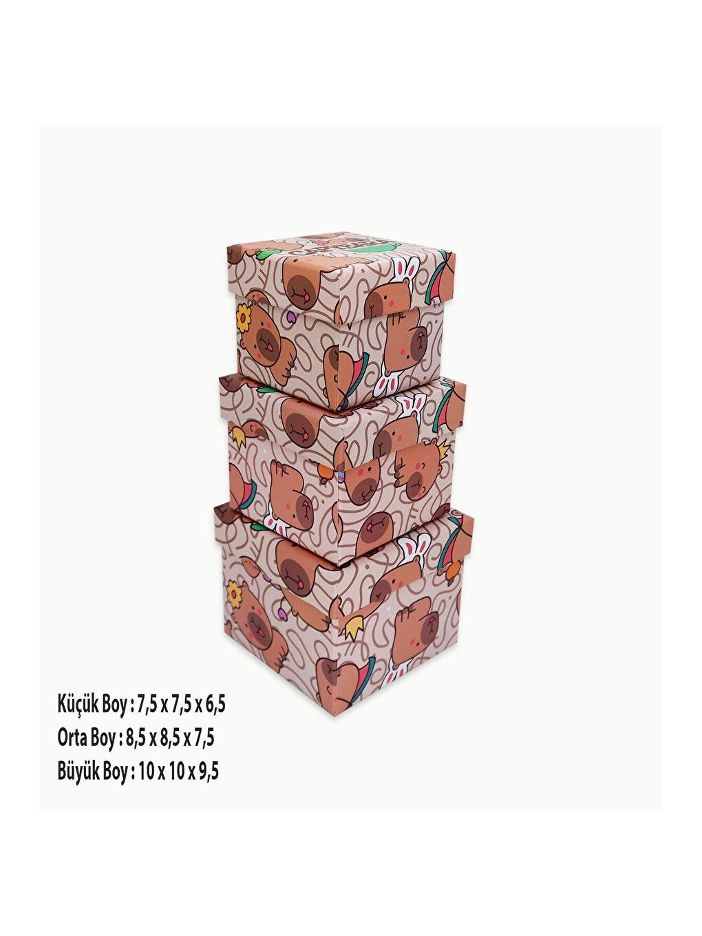 Kahverengi Desenli 3 lü Hediye Kutusu Seti Mini Kutu Seti-3